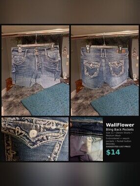 WallFlower Bling Denim Shorts 11 Sequin Back Pockets